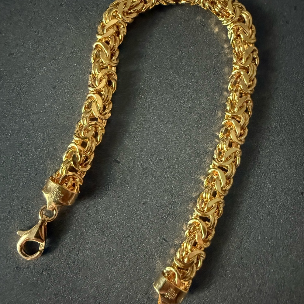 Italian 18K Gold Plated 925 Sterling Silver Byzantine Bracelet
